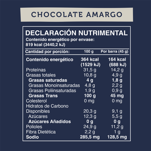 Barra de Proteína Vegana sabor Chocolate Amargo 5 unidades